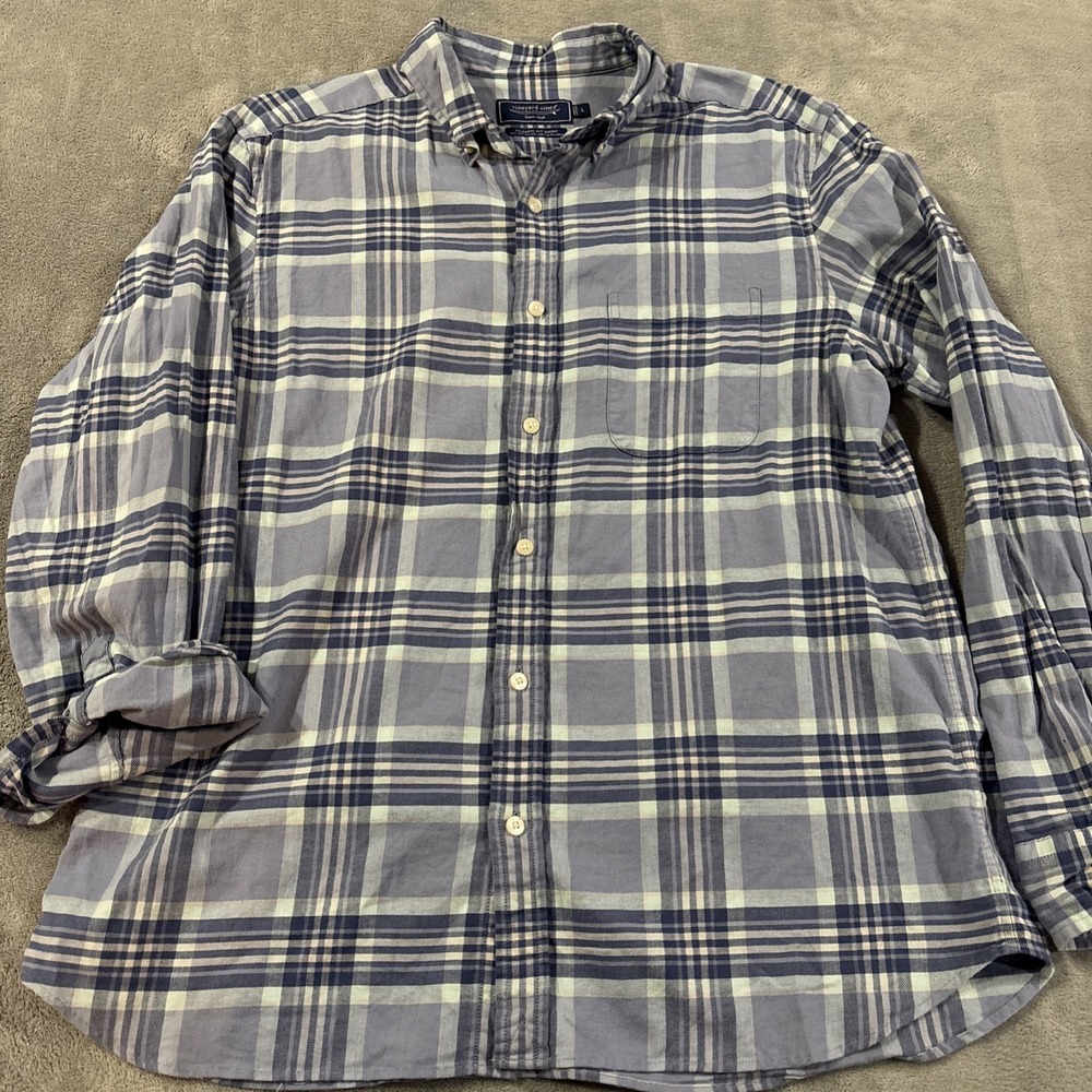 Vineyard Vines Shirt Mens Large Plaid Cotton Linen Classic Fit Button Down #048